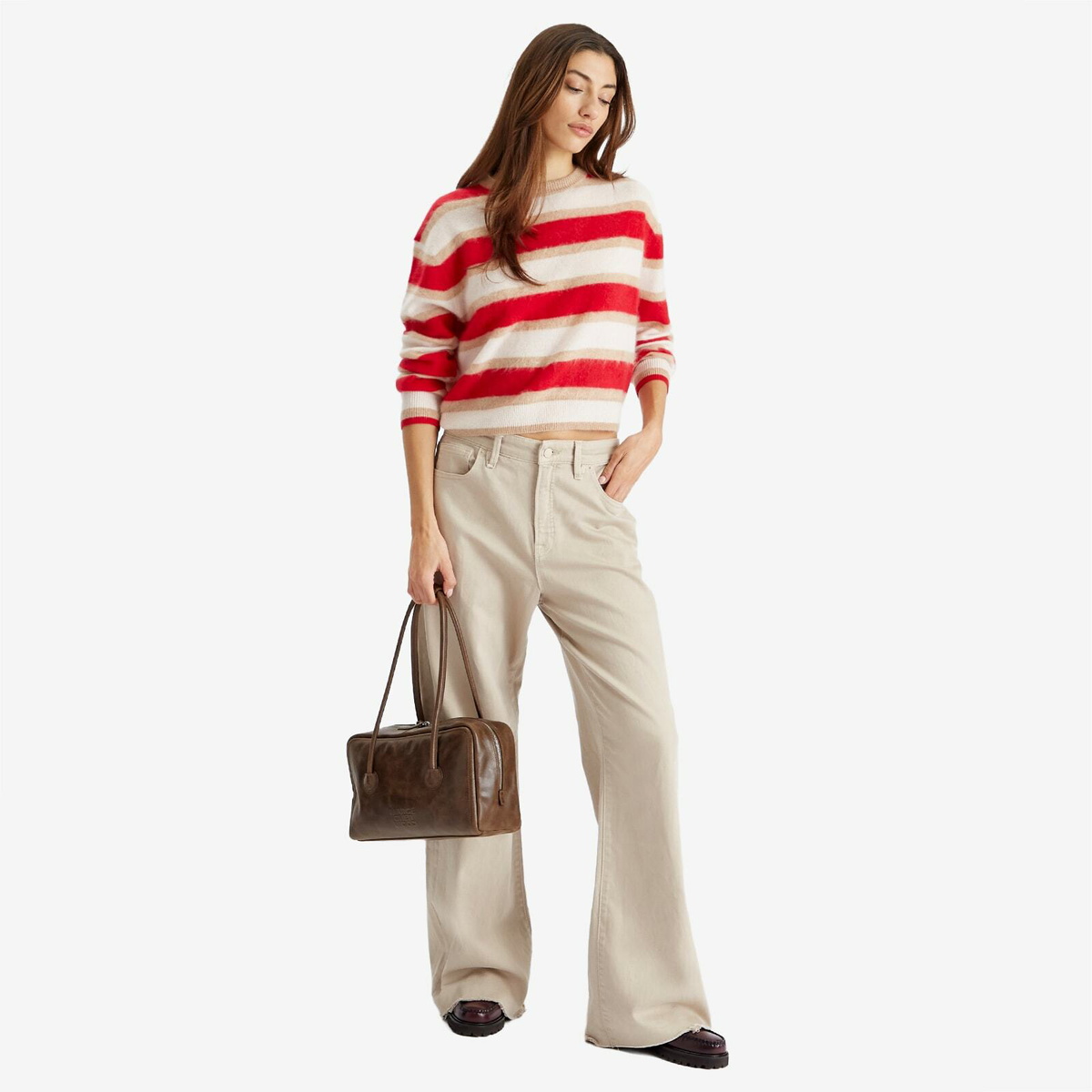 GUEST IN RESIDENCE Women's Grizzly Stripe Crew In Cashmere in True Red Combo