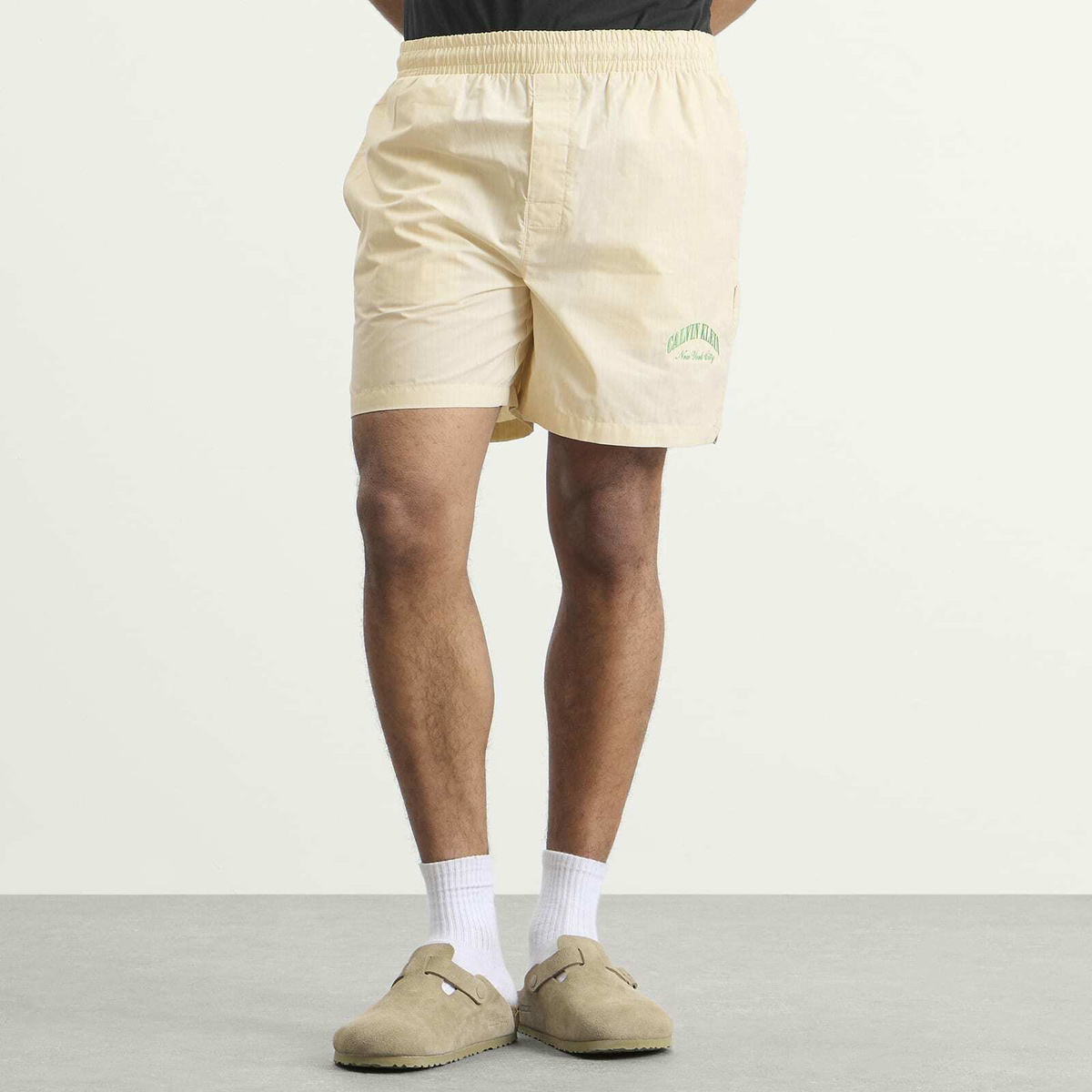Calvin Klein Men's Heritage Crest Cotton Poplin Sleep Short in Slim Stripe Chalk