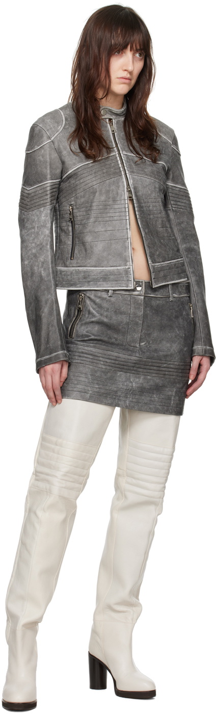 WYNN HAMLYN Gray Zip Leather Miniskirt