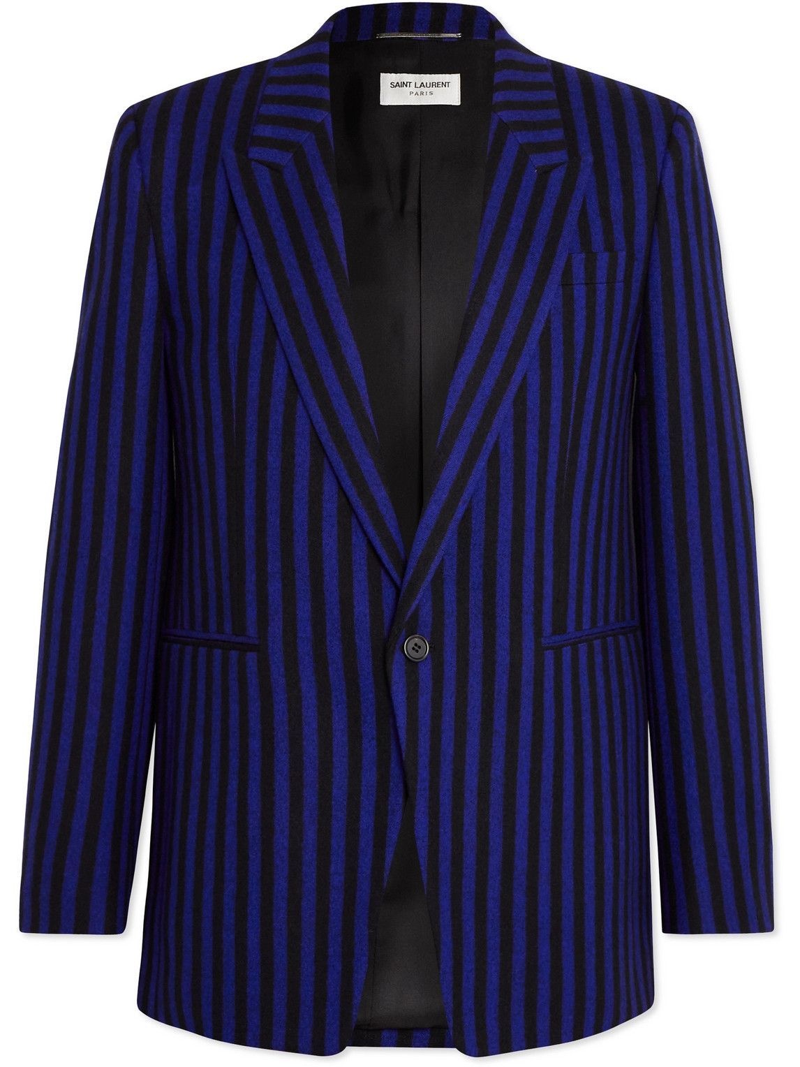 Photo: SAINT LAURENT - Slim-Fit Striped Virgin Wool-Flannel Blazer - Blue