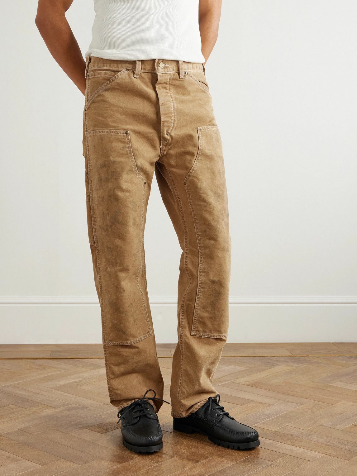 RRL - Hamilton Straight-Leg Double-Knee Distressed Cotton-Canvas Trousers - Brown