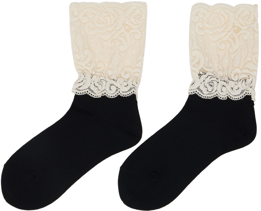 YOHJI YAMAMOTO Black & Off-White Short Lace Socks