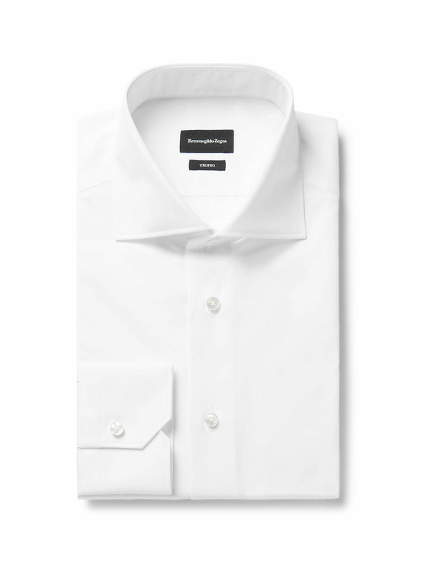 Photo: Zegna - Trofeo Slim-Fit Cutaway-Collar Cotton-Poplin Shirt - White