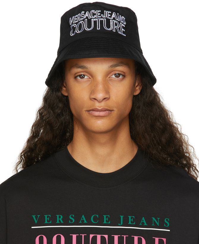 Photo: Versace Jeans Couture Black & White Embroidered Logo Bucket Hat