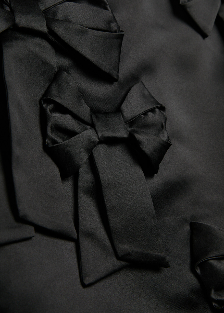 Ganni Bow-appliquéd Satin Midi Dress Black