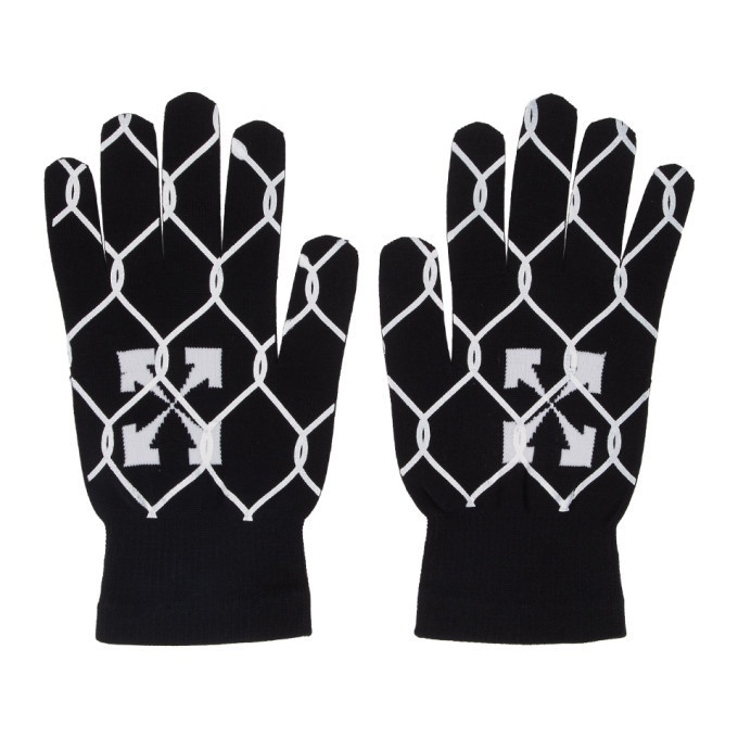 Off-White Black and White Knit Fence Gloves Off-White