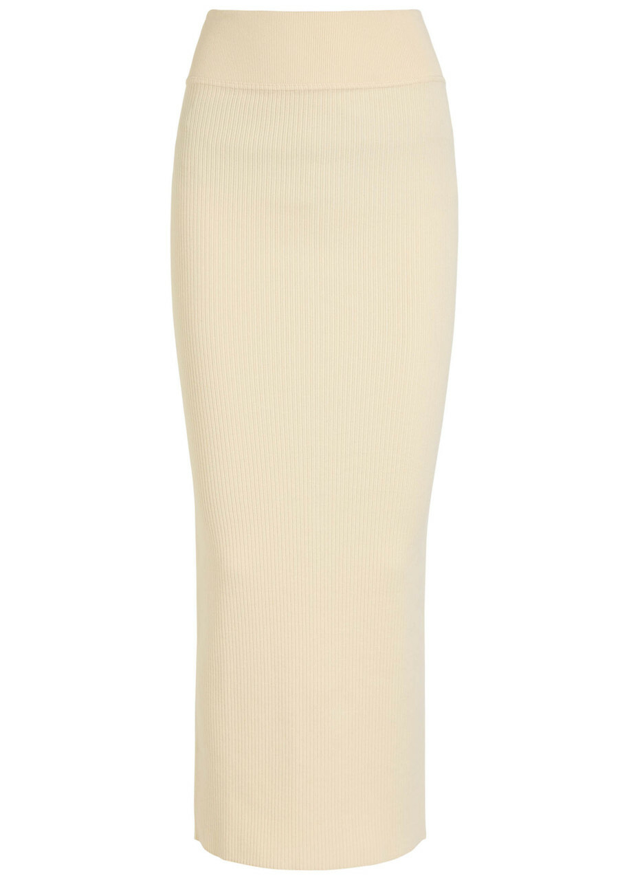 Wardrobe.nyc Ribbed Knit Midi Skirt Cream