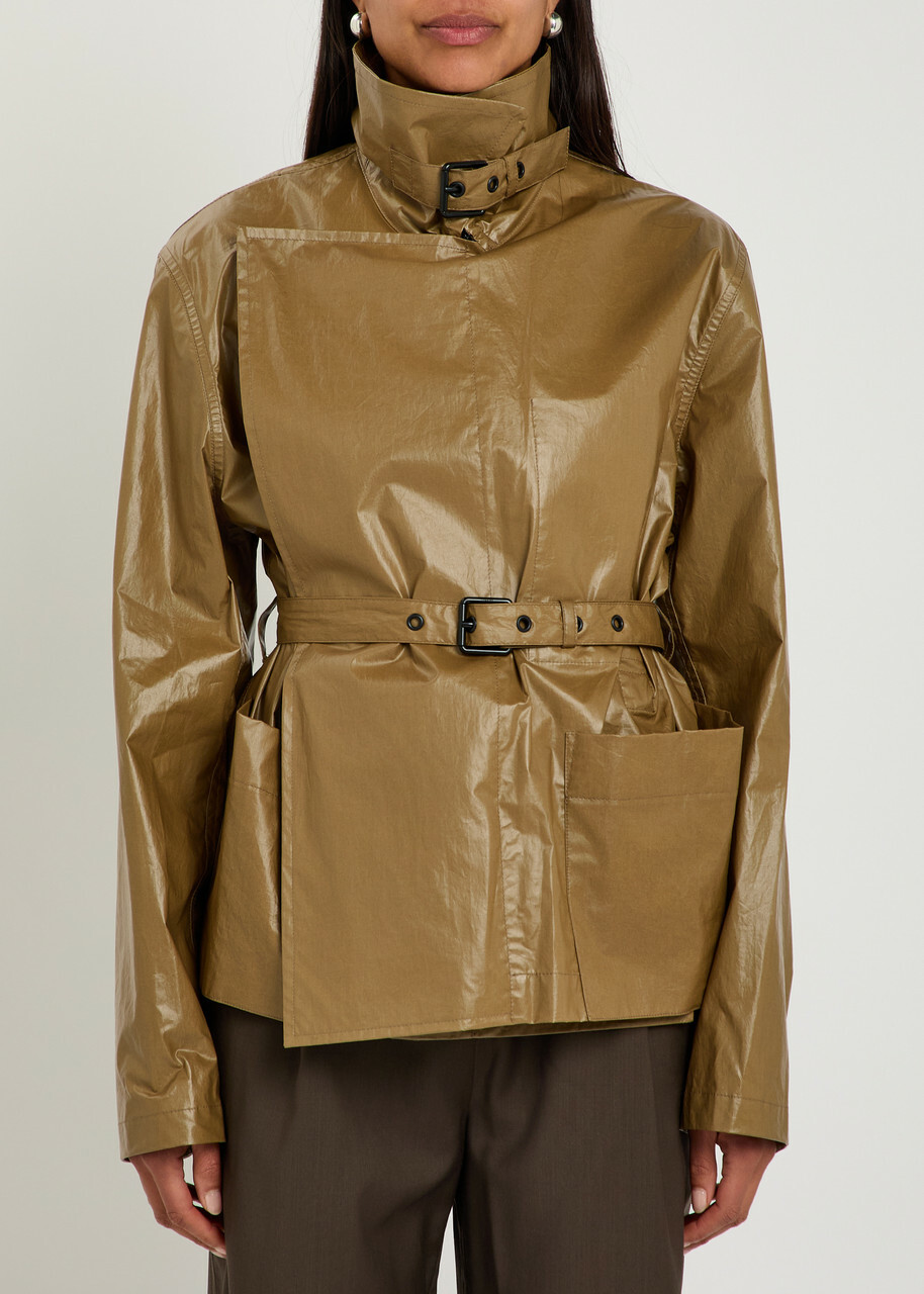 Lemaire High-neck Coated Cotton Wrap Jacket Khaki