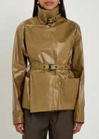 Lemaire High-neck Coated Cotton Wrap Jacket Khaki