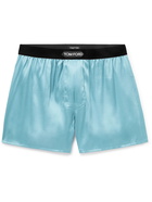 TOM FORD - Velvet-Trimmed Stretch-Silk Satin Boxer Briefs - Blue