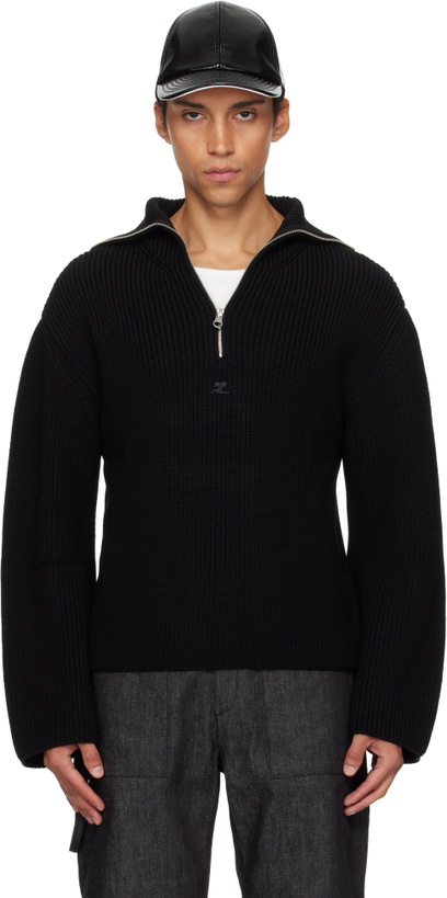 Photo: Courrèges Black Ribbed Wool Trucker Sweater
