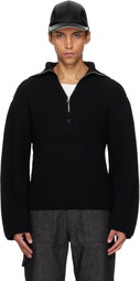 Courrèges Black Ribbed Wool Trucker Sweater