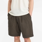Universal Works Men's Japanese Seersucker Pleated Track Shorts in Navy