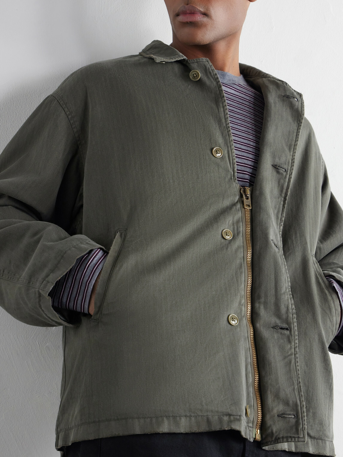 A.PRESSE - US Navy N-4 Deck Cotton-Herringbone Jacket - Green