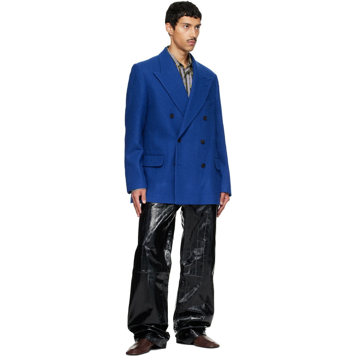 Dries Van Noten Blue Oversized Wool Blazer