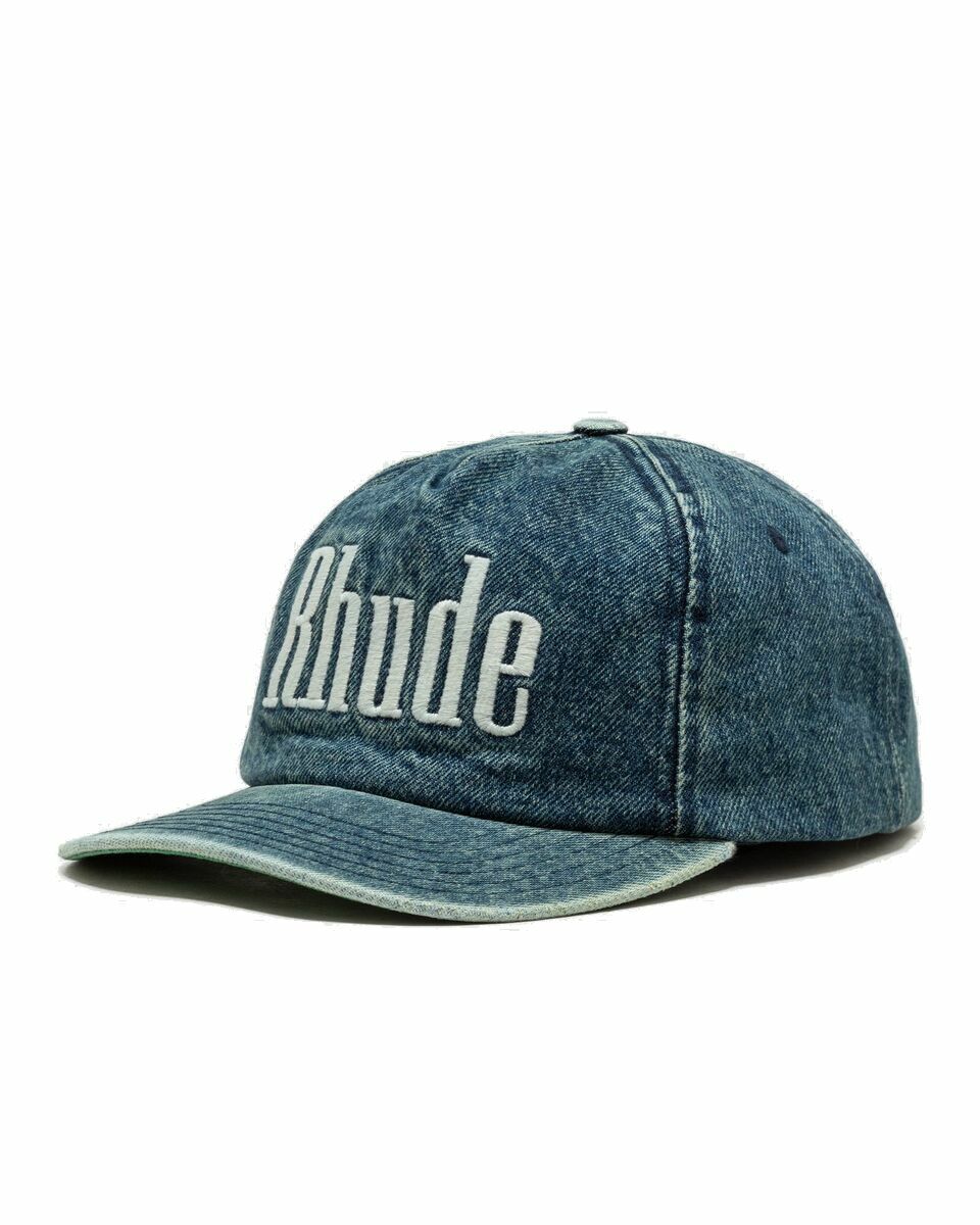 Photo: Rhude Washed Denim Logo Hat Blue - Mens - Caps