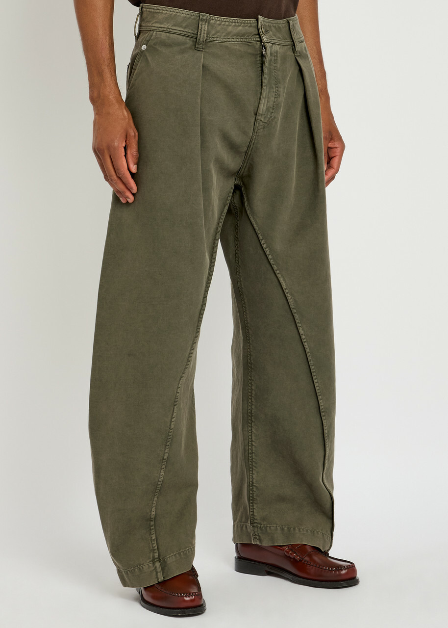 デニム・ジーパン J. W. Anderson Twisted Seam Trousers JW Anderson Twisted Seam Cotton Trousers Olive JW Anderson
