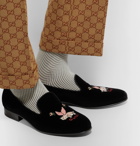 Gucci - Grosgrain-Trimmed Embroidered Velvet Loafers - Black