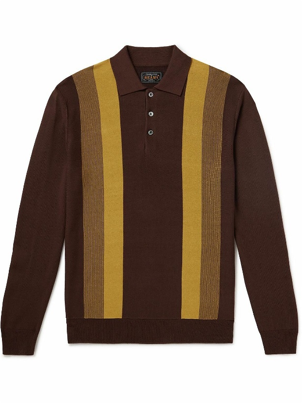 Photo: Beams Plus - Striped Jacquard-Knit Polo Shirt - Brown