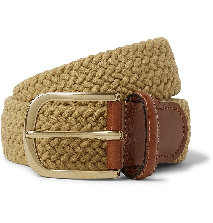 Photo: Anderson & Sheppard - 3.5cm Leather-Trimmed Woven Elastic Belt - Neutrals