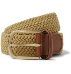 Anderson & Sheppard - 3.5cm Leather-Trimmed Woven Elastic Belt - Neutrals