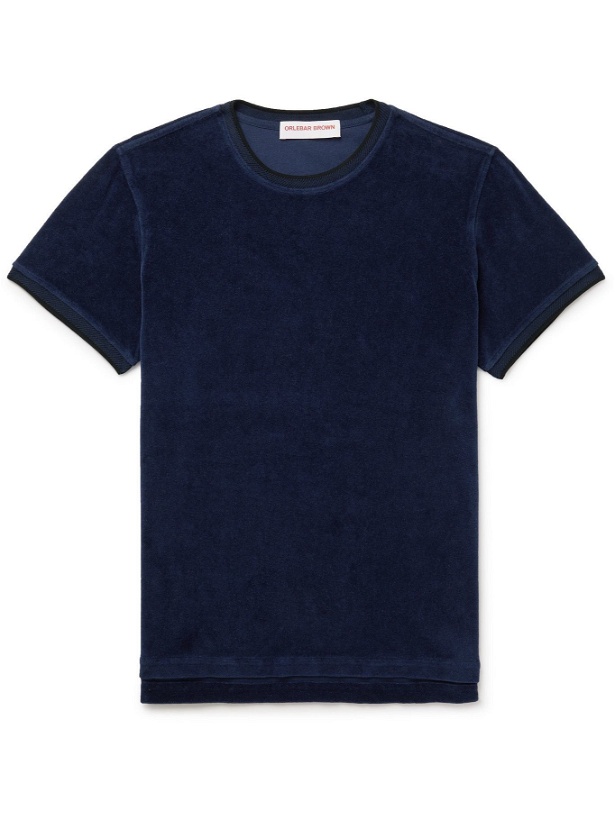 Photo: ORLEBAR BROWN - Sammy Cotton and Linen-Blend Terry T-Shirt - Blue