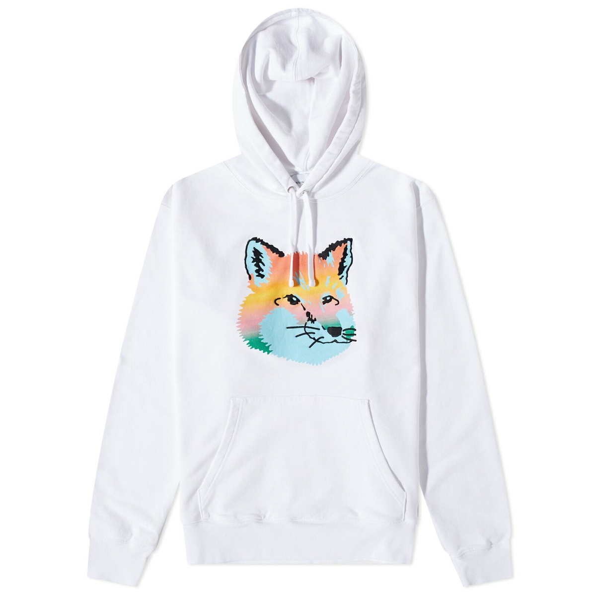 Maison Kitsuné Men's Vibrant Fox Head Hoodie in White Maison Kitsune