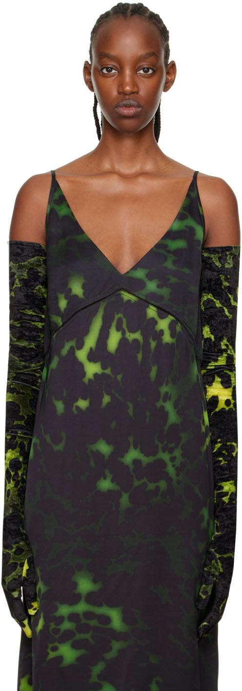 Dries Van Noten Green & Black Long Crushed Velvet Gloves