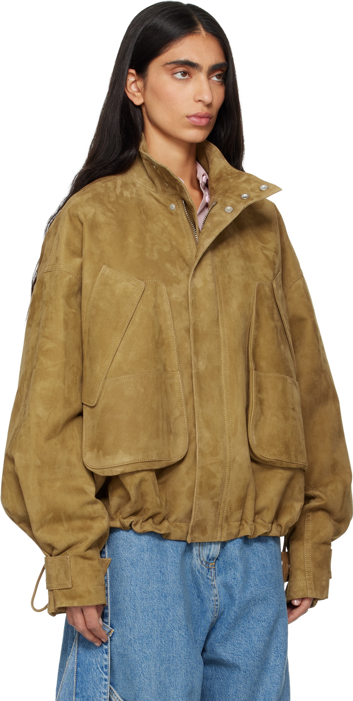 The Attico Tan Suede Bomber Jacket