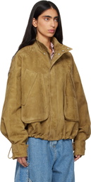 The Attico Tan Suede Bomber Jacket