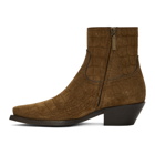 Saint Laurent Brown Croc Suede Lukas Boots