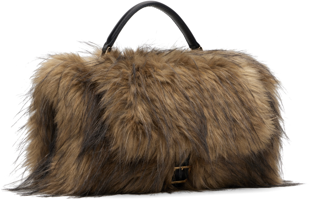 sacai Beige & Brown Faux-Fur Muff Bag