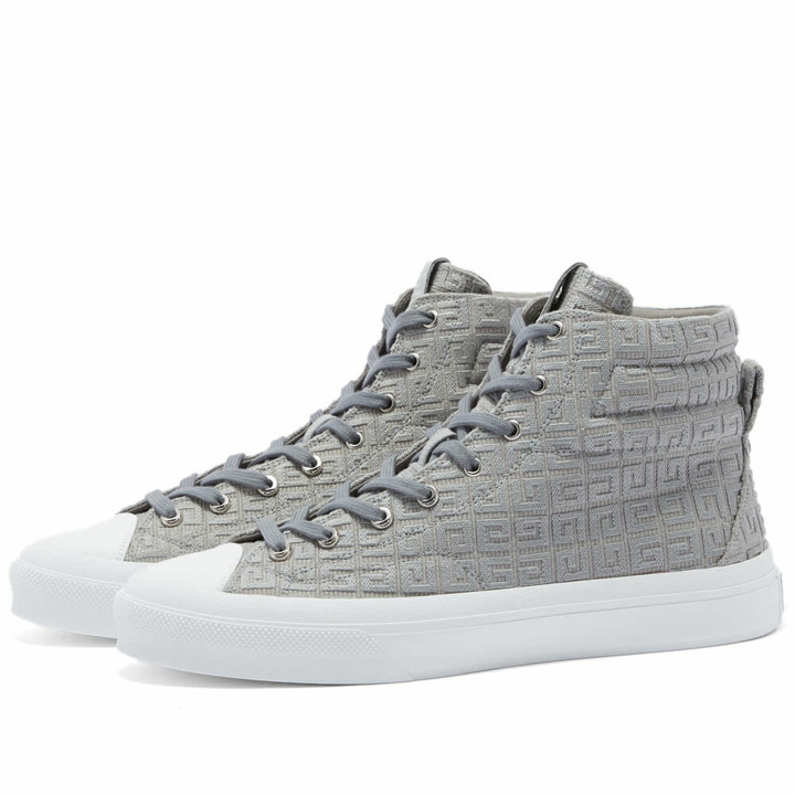 Photo: Givenchy Men's 4G Jacquard City High Top Sneakers in Storm Grey