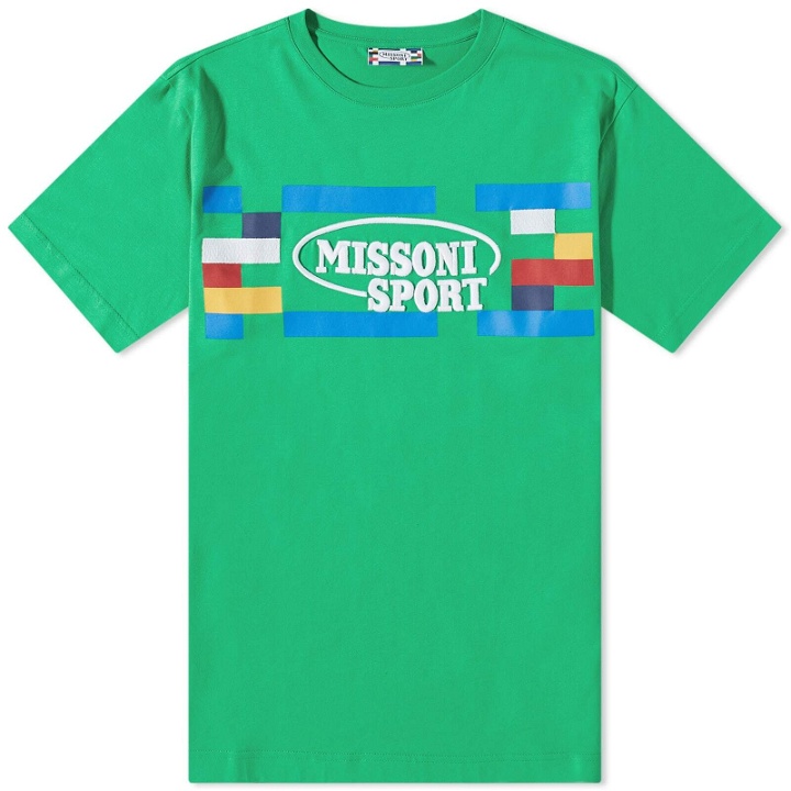 Photo: Missoni Men's Sport Logo T-Shirt in Green Tambourine/Multicolour Heritage