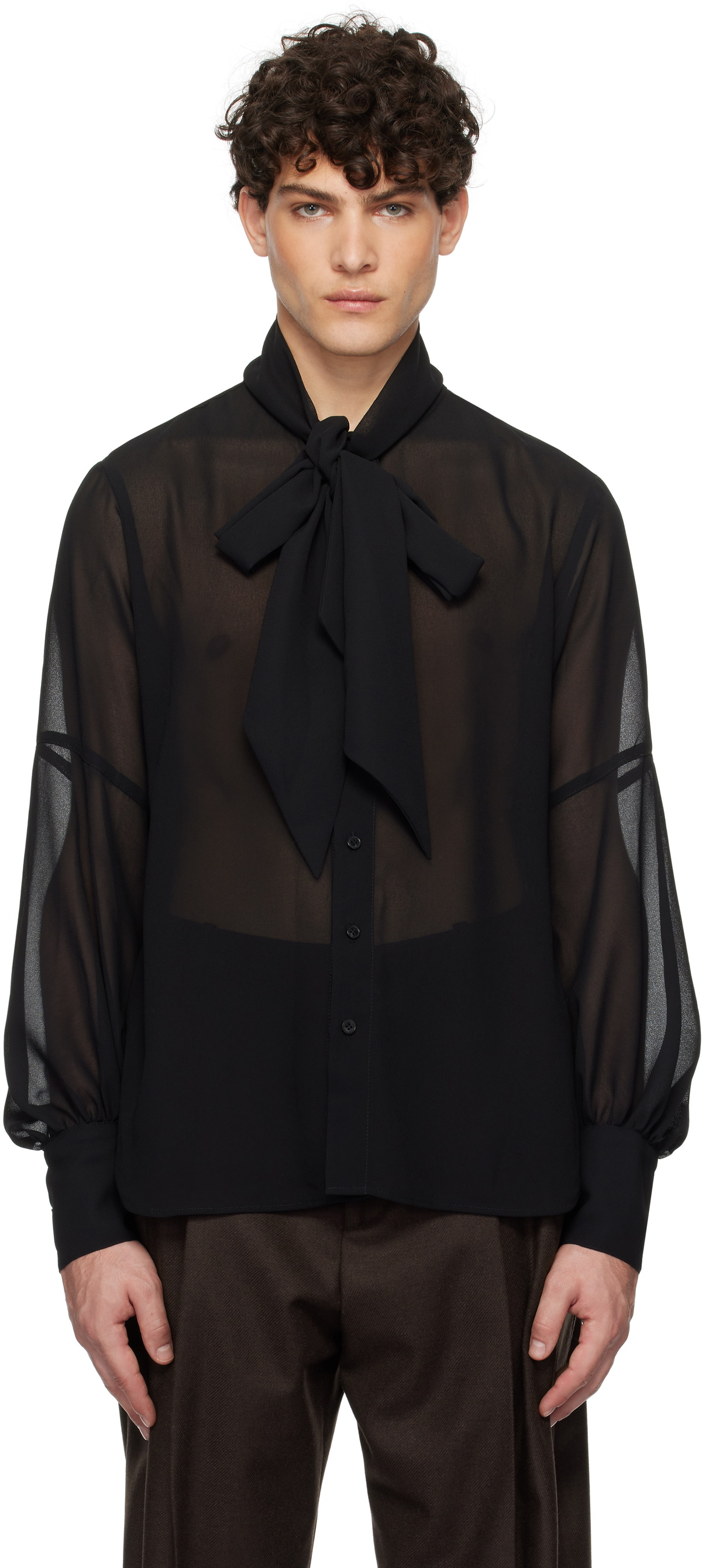 Anna Sui Black Georgette Tie Neck Blouse
