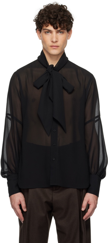 Photo: Anna Sui Black Georgette Tie Neck Blouse