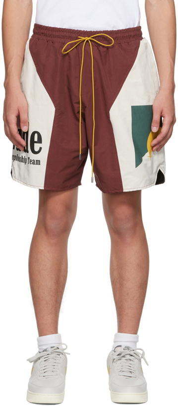 Photo: Rhude Burgundy & White Paneled Shorts