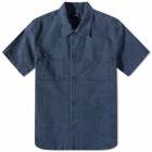 A.P.C. Men's Gilles Short Sleeve Washed Denim Shirt in Blue