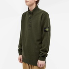 Stone Island Men's Stand Collar Button Neck Knit in Olive