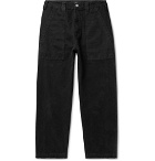 BILLY - Cropped Herringbone-Trimmed Cotton-Canvas Trousers - Black