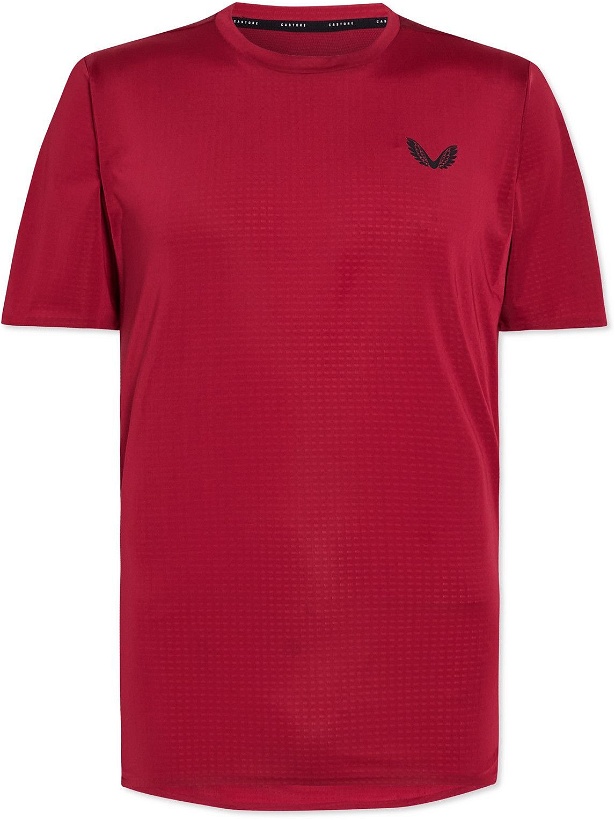 Photo: Castore - Logo-Print Mesh-Panelled Perforated Stretch-Jersey T-Shirt - Burgundy
