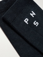 Pas Normal Studios - Control Logo-Intarsia Merino Wool-Blend Piqué Cycling Socks - Blue