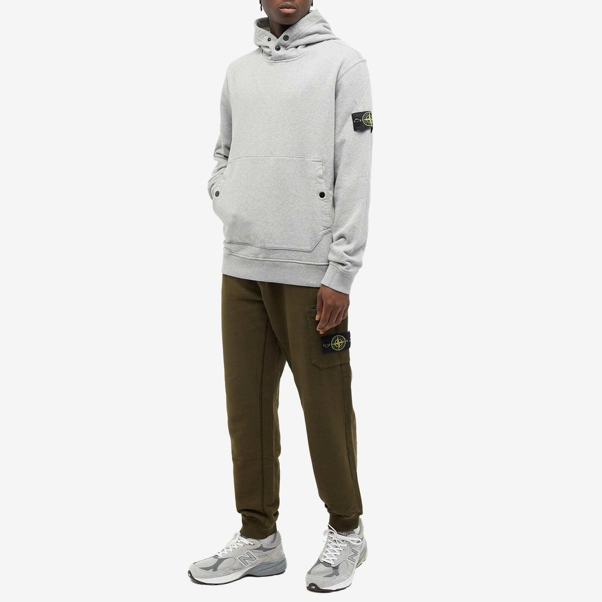 Stone Island Men's Snap Neck Popover Hoodie in Grey Melange Stone