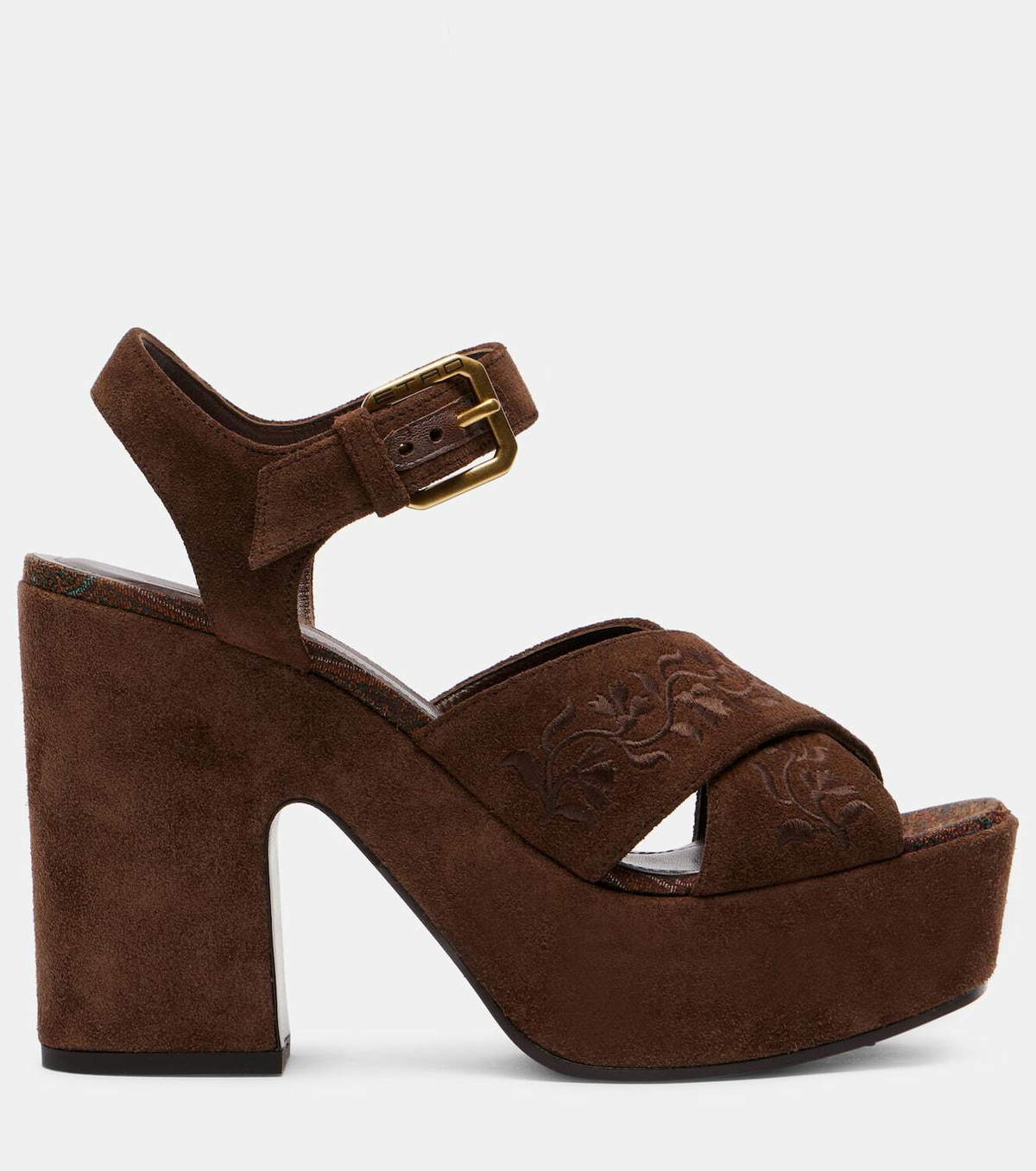 Etro Floral embroidered suede platform sandals
