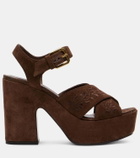 Etro Floral embroidered suede platform sandals