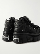 VETEMENTS - New Rock Embellished Leather Platform Sneakers - Black