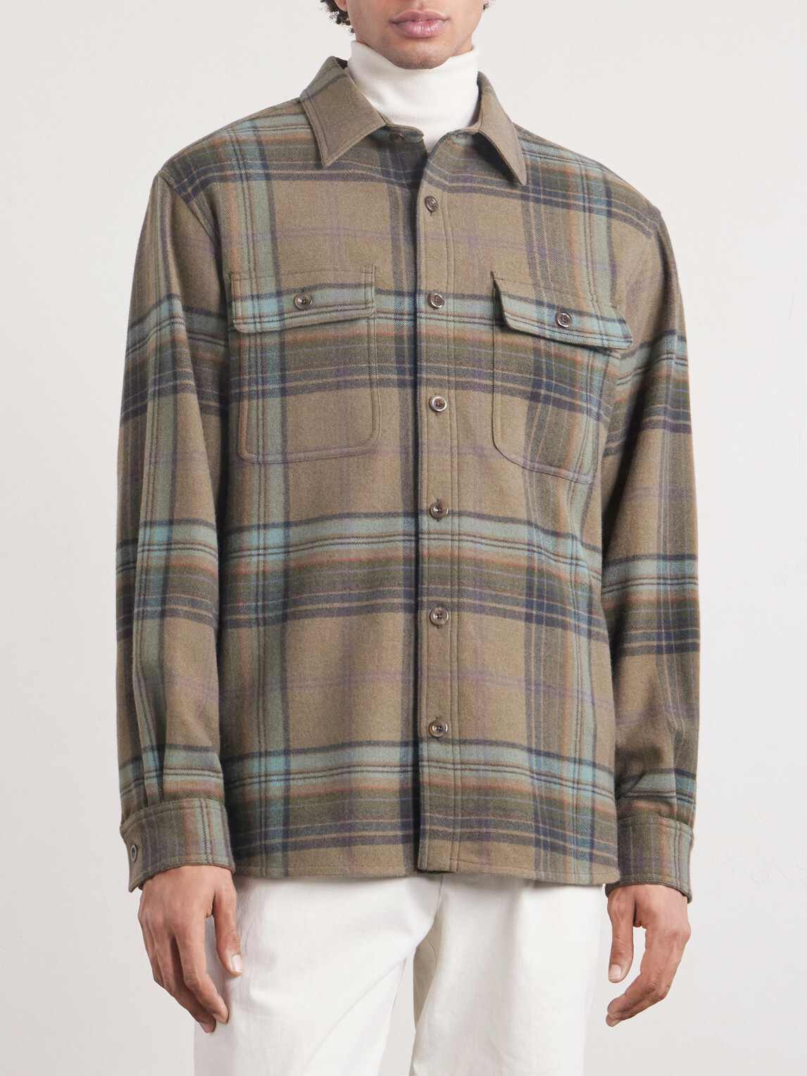 Ralph Lauren Purple label - Checked Wool and Cashmere-Blend Flannel Overshirt - Brown