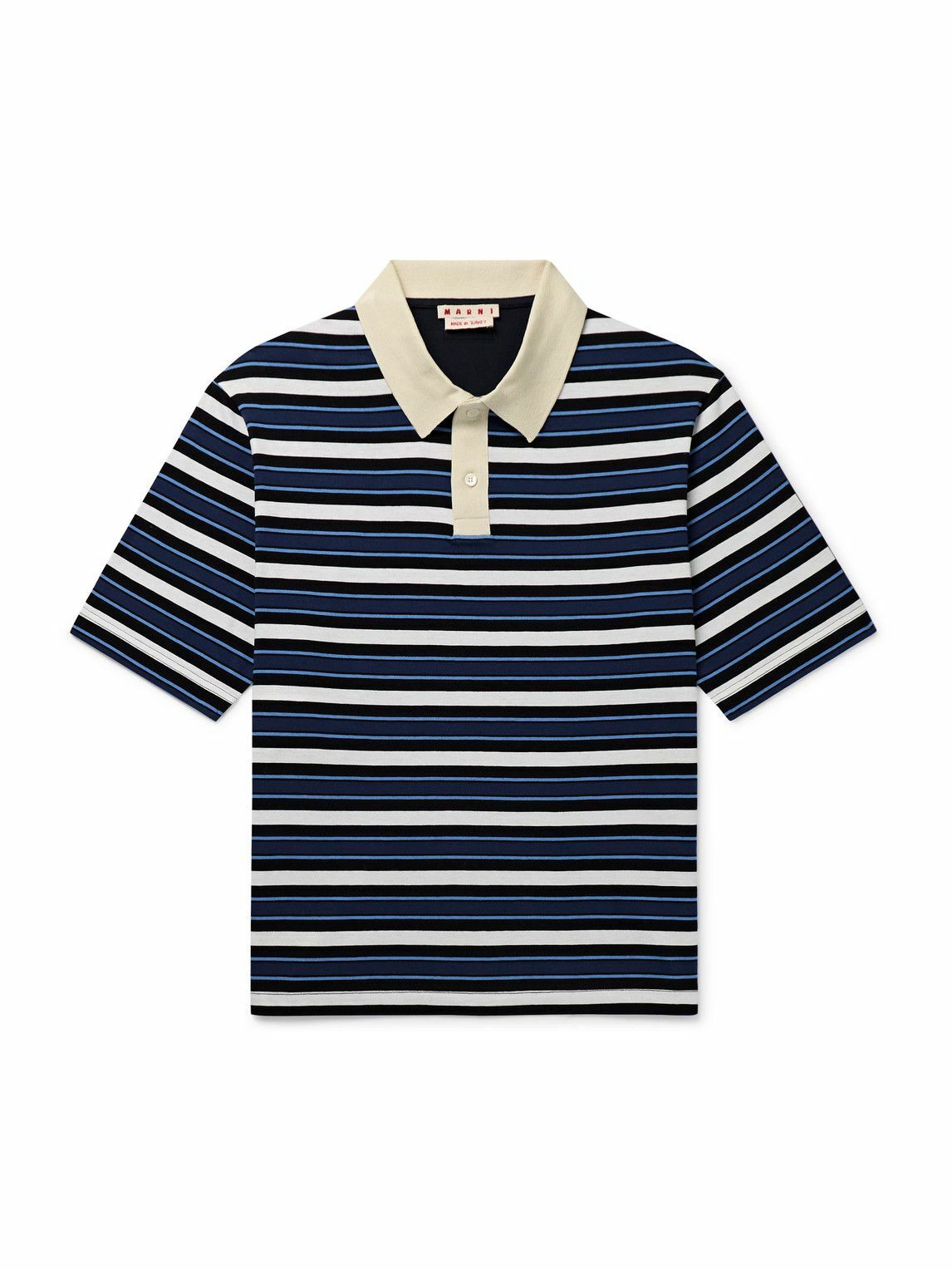 Marni - Striped Cotton-Jersey Polo Shirt - Blue