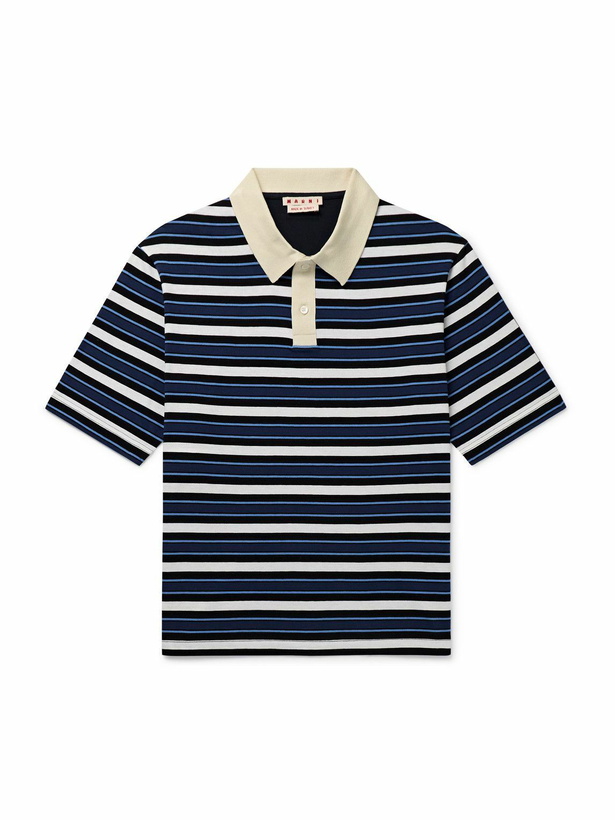 Photo: Marni - Striped Cotton-Jersey Polo Shirt - Blue