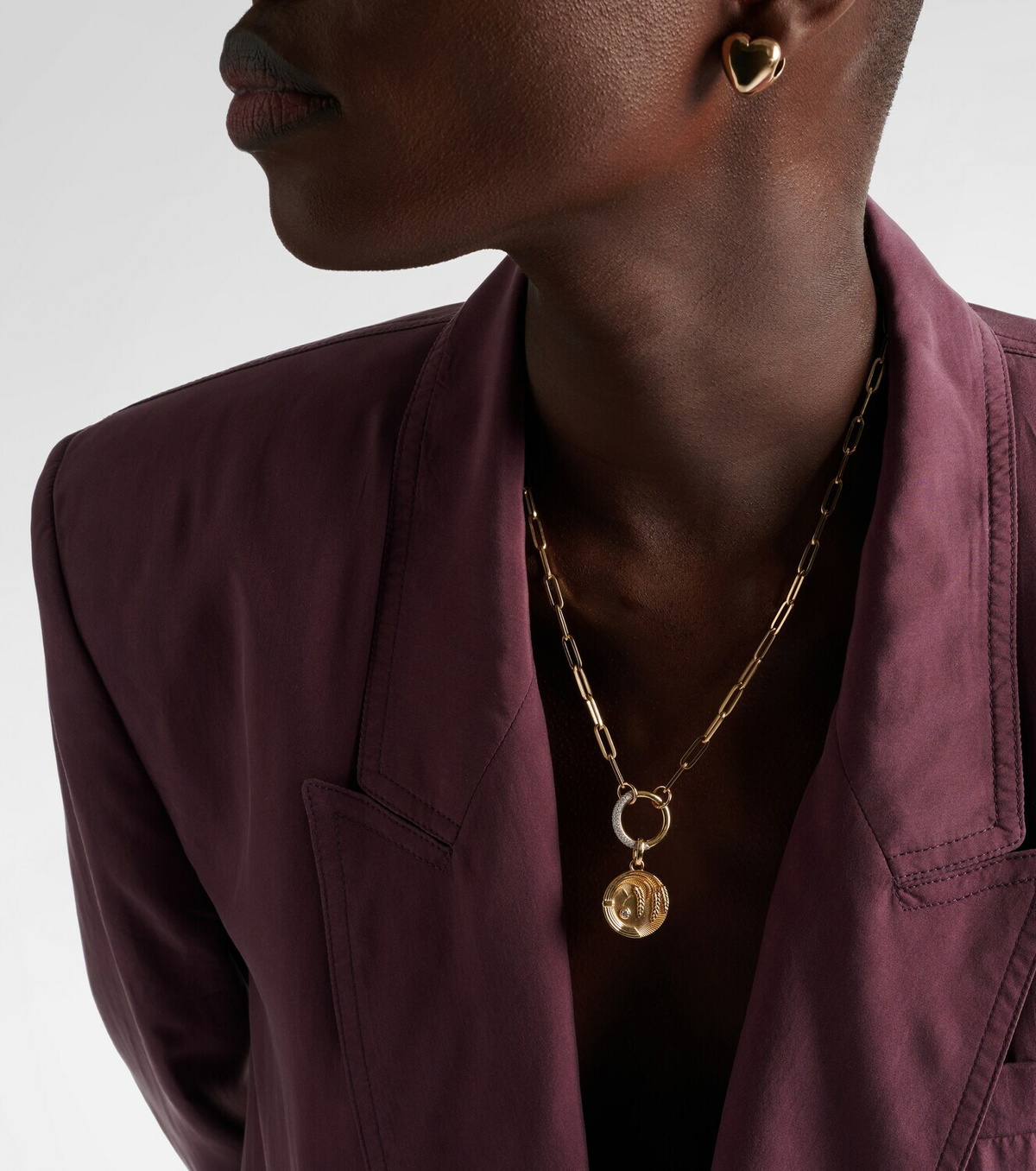FoundRae Infinite Gratitude Braided Wheat Medium 18kt gold pendant with diamond